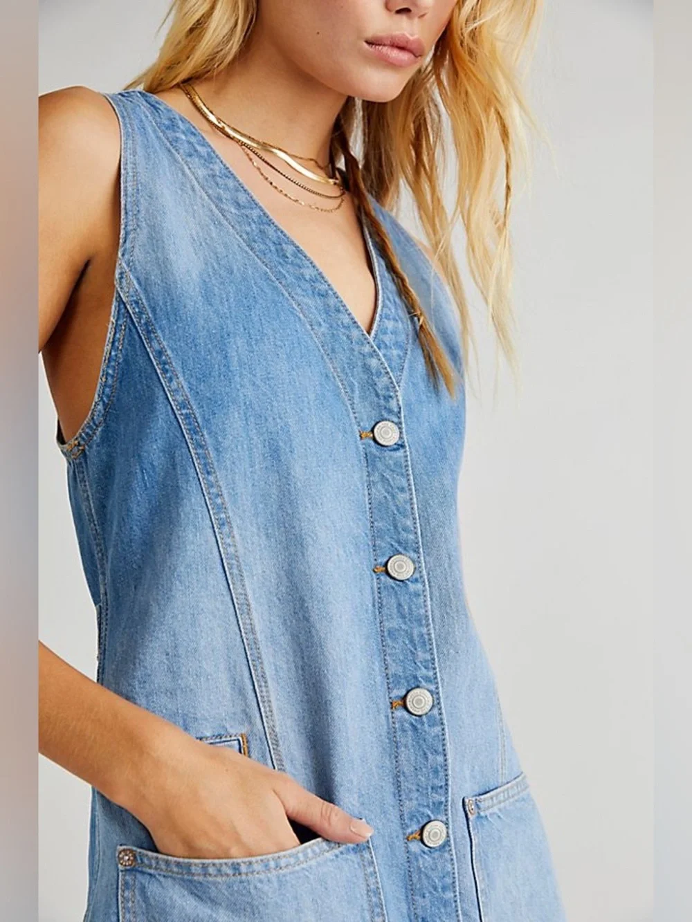 Free People We the Free Out of Office Vest Dress Denim M
